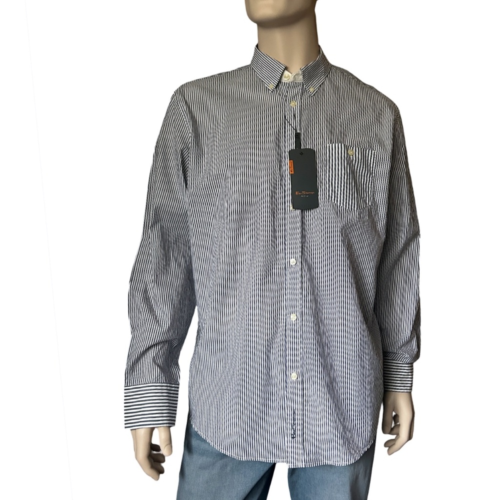 Ben Sherman Easy Fit Union Shirt Long Sleeve Stripe Cotton Button Down Collar